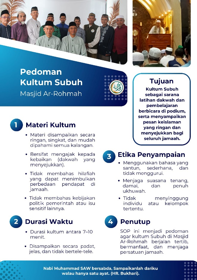 SOP Kultum Subuh Bagi Jamaah Masjid Ar-Rohmah 